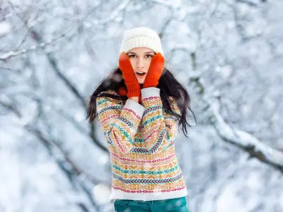 Winter young woman portrait beauty joyful model girl